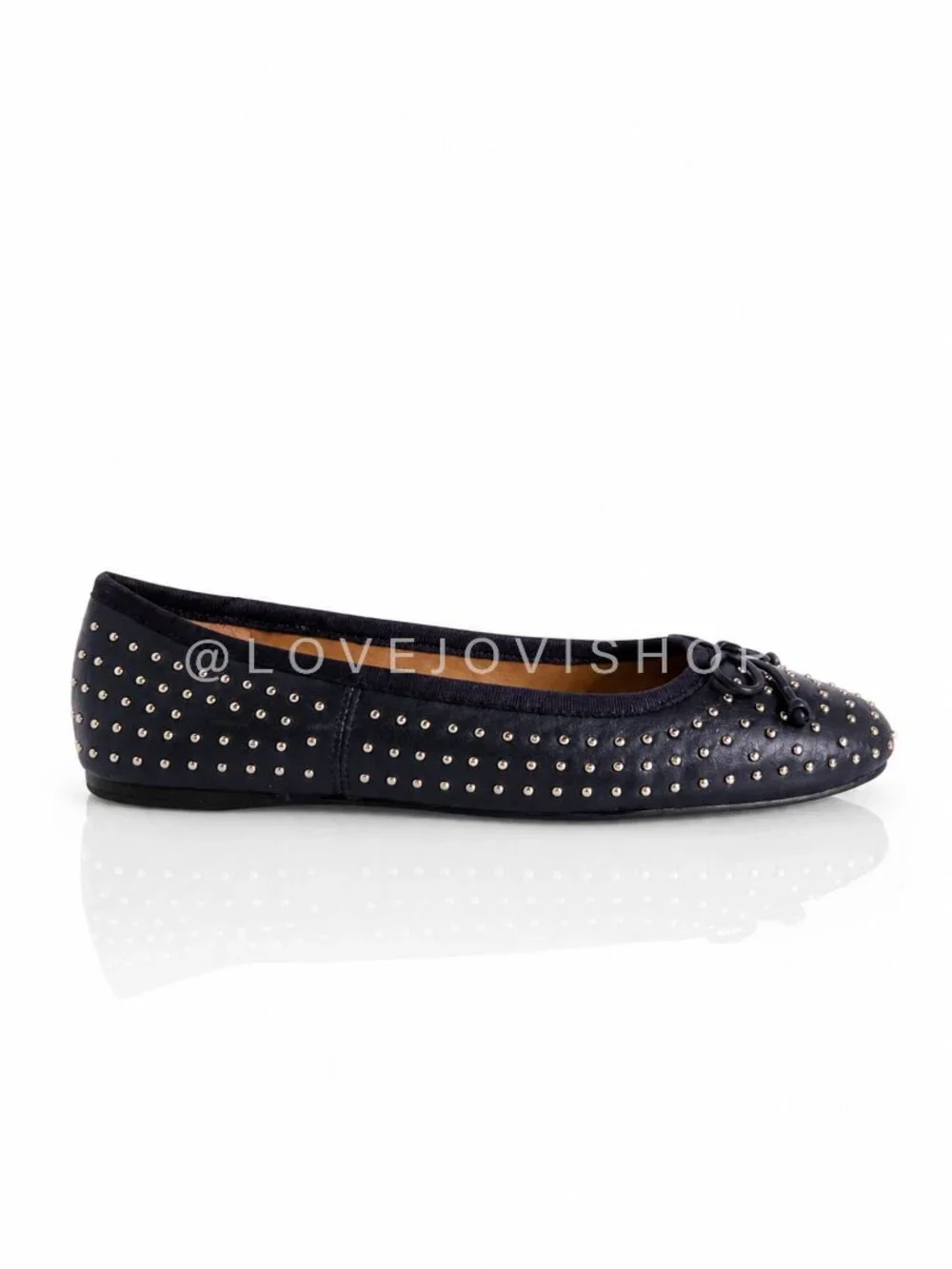 Shoes | Ballet Flats | Talbots Navy Leather Gold Studded Bow | NWOT | 9